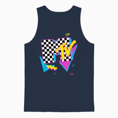 Mtv Retro Checkered Neon Shapes Music Television Unisex Tank Top - Navy