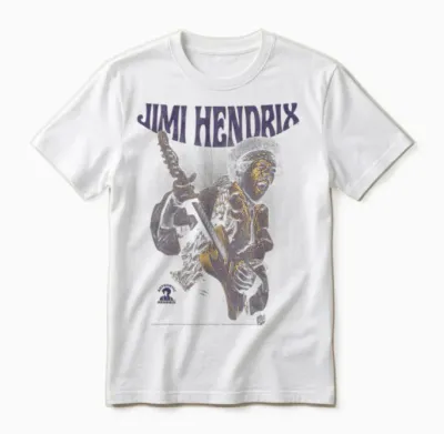 Ripple Junction X Jimi Hendrix Playing Guitar Purple Yellow T-Shirt, Black, S Unisex T-Shirt - White