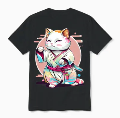 Cat Kimono Unisex T-Shirt - Black