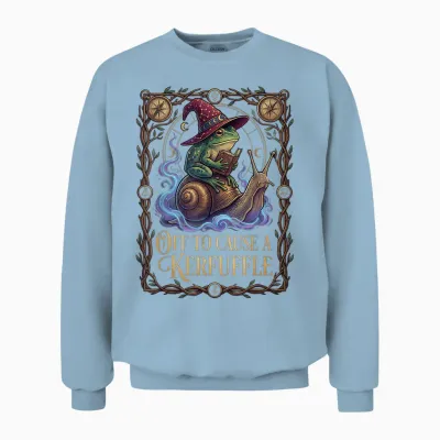 Off to Cause a Kerfuffle Witchy Frog Wizard Snail Meme Humor Unisex Sweatshirt - Light Blue