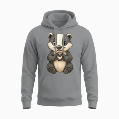 Badger with Heart | Cute Badger Motif with Heart Symbol and Badger T-Shirt, Black, S Unisex Hoodie - Sport Grey