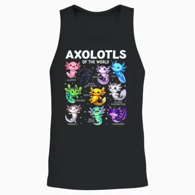 Kawaii Axolotls of the World Graphic Tees Axolotl Animals Unisex Tank Top - Black