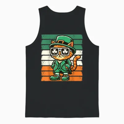 Katze Irisches Kleeblatt Männer Frauen Kinder Lustig St. Patrick's Day Unisex Tank Top - Black