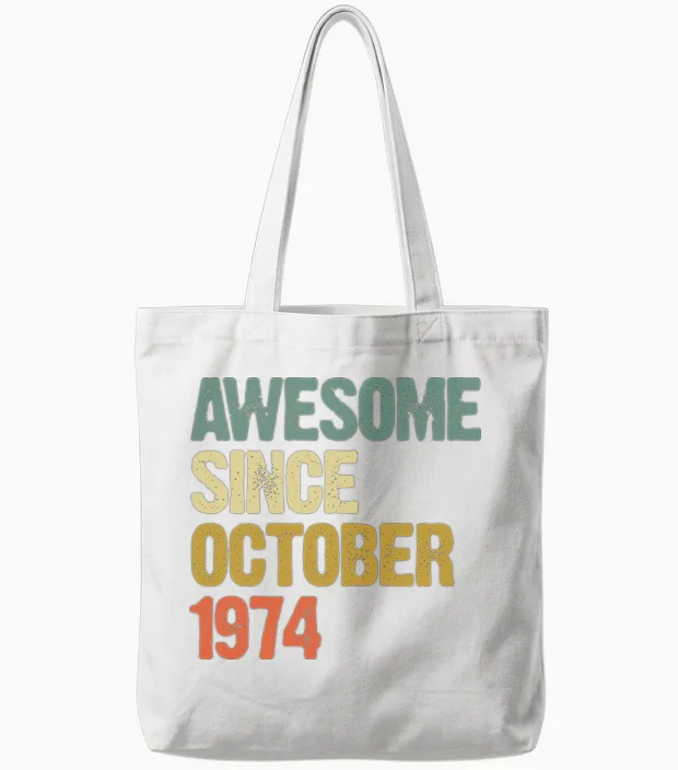 Awesome Since October 1974 Retro Vintage Gift Tote Bags in White
