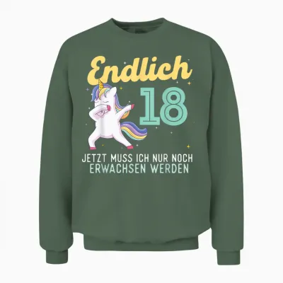 Lustig Humor Endlich 18 Jahre Geburtstag Birthday Unisex Sweatshirt - Military Green