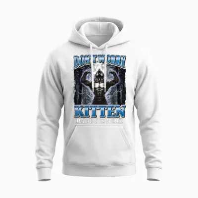Don't Worry Kitten Daddy's Here Funny Werewolf Meme Unisex Hoodie - White
