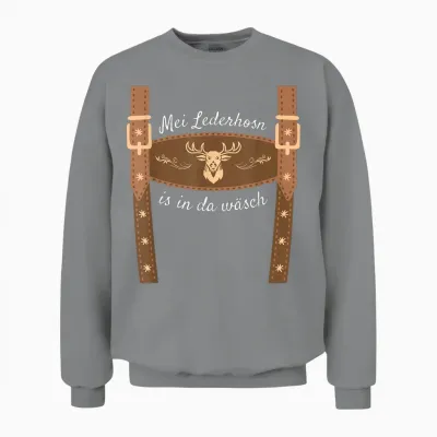 Trachtenshirt Dirndl Ersatz Shirt Bayrische Tracht Mei Lederhosn Is in Da Wasch, Leather Trousers, Replacement Lederhosn T-Shirt, Black, Short Sleeve Unisex Sweatshirt - Sport Grey