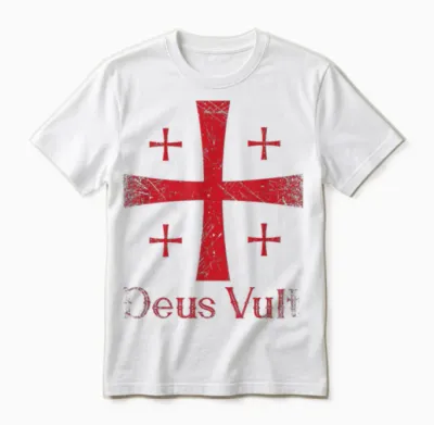 Deus Vult Gottwilles Es Latin Templar T-Shirt, Black Unisex T-Shirt - White