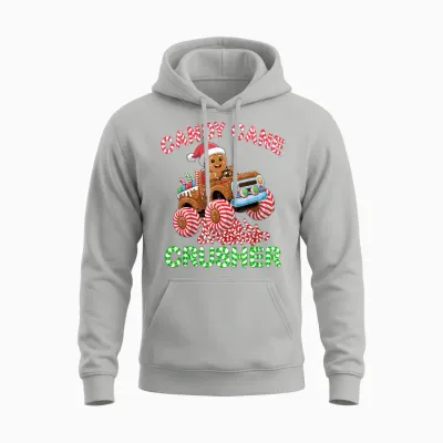 Kids Christmas Gingerbread Candy Cane Crusher Monster Truck Unisex Hoodie - Ash