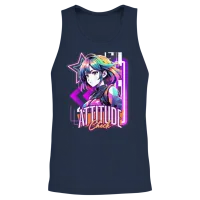 'attitude Check' Retro Style Neon Anime Gd Unisex Tank Top - Navy – 2