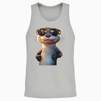 Otter with Sunglasses I Love Sea Otter Martres T-Shirt, Black, S Unisex Tank Top - Ash