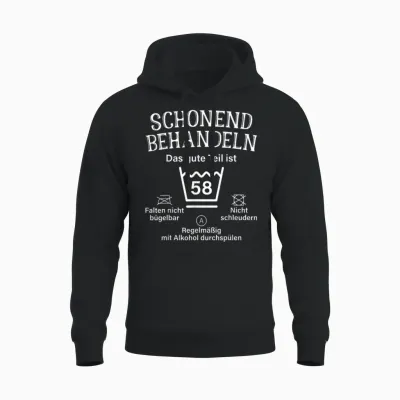 T-Shirt with German Text 58 "das Gute Teil Ist 58" [german Language], Black Unisex Hoodie - Black