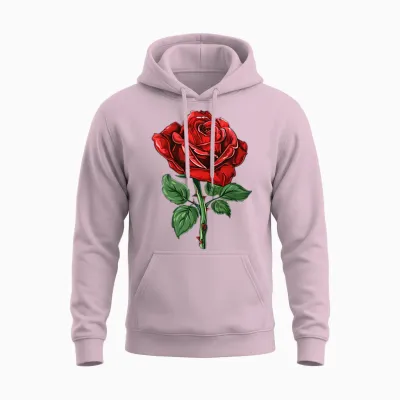 Red Rose Graphic Unisex Hoodie - Light Pink