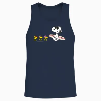 Peanuts - Snoopy Woodstock Surfboard Unisex Tank Top - Navy