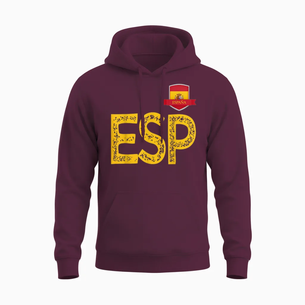 Spain España Human Flag Letter E and S and P Spain España T-Shirt, Red, S Unisex Hoodie in Maroon