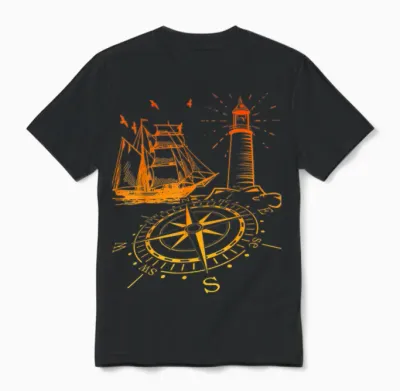 Maritim Kompass Segelschiff Norden Leuchtturm Unisex T-Shirt - Black