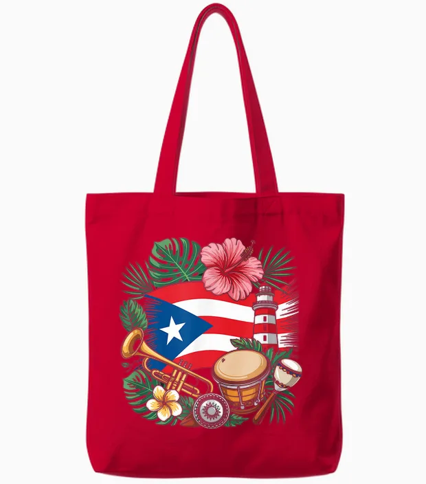 Puerto Rico Boricua Coqui Frog Taino Sun Puerto Rican Tote Bags in Red