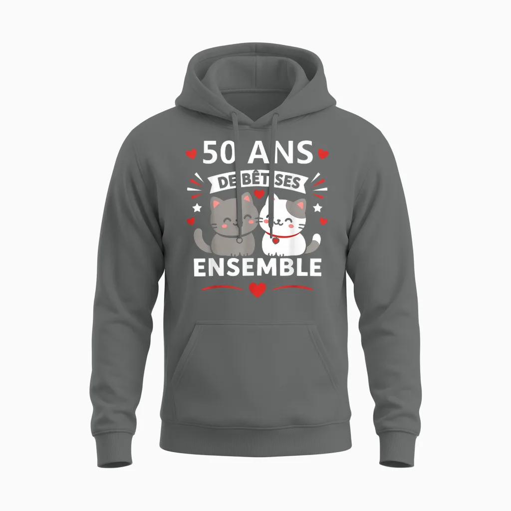Humour Anniversaire 50 Ans Mariage Chat Couple 50 Ans Unisex Hoodie in Graphite Heather