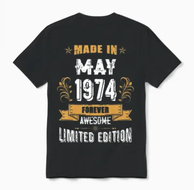 May 1974 Vintage Birthday Present Unisex T-Shirt - Black