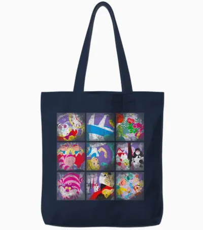 Disney Alice in Wonderland Stage Signs T-Shirt, Black, S Tote Bags - Navy