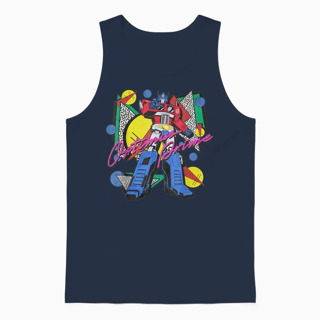 Transformers Retro Optimus Prime 80's Print Unisex Tank Top in Navy