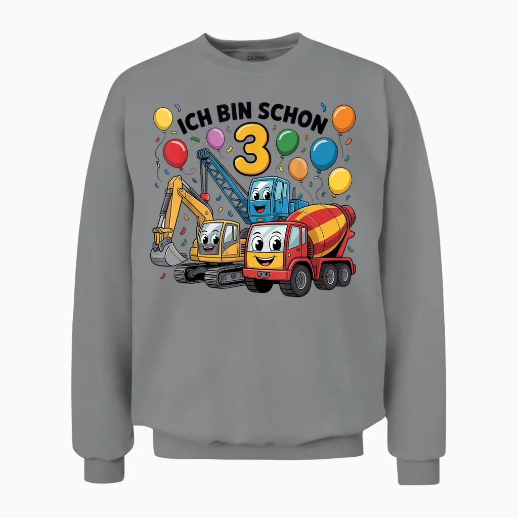 Children's T-Shirt with German Text "ich Bin Schon 3 Years" Unisex Sweatshirt in Sport Grey