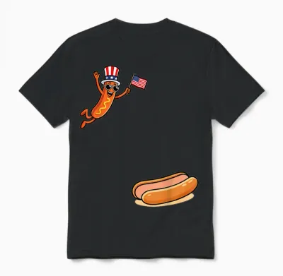 Hotdog Freedom Dive Funny Uncle Sam Hot Dog Jumping into Bun Unisex T-Shirt - Black