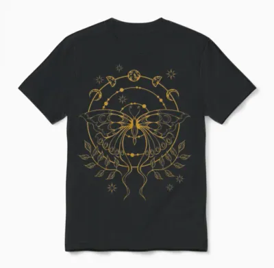 Emo Alt Fairy Grunge Fairycore Gothic Moth Moon Phases T-Shirt, Black Unisex T-Shirt - Black