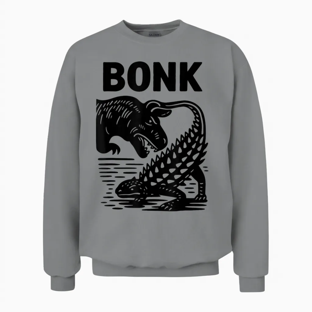 Funny Bonk Dinosaur Prehistoric Humour Ankylosaurus Dino Unisex Sweatshirt in Sport Grey