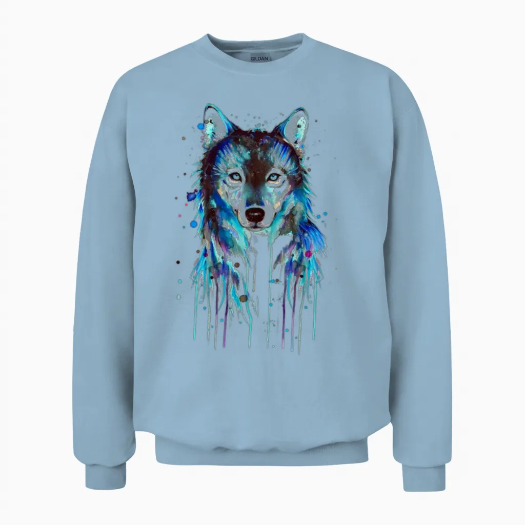 Blue Wolf - Wildlife Unisex Sweatshirt in Light Blue