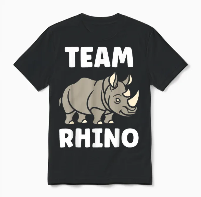 Funny Rhinoceros Minimalist Cute Simple I Love Team Rhino Unisex T-Shirt in Black
