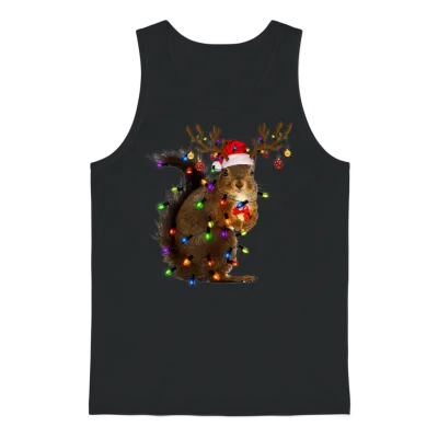 Funny Squirrel Christmas Reindeer Christmas Lights Unisex Tank Top - Black