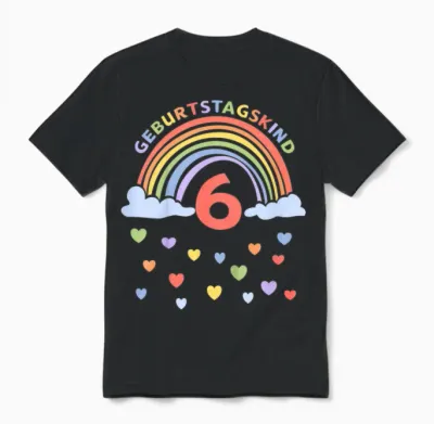 Children's 6 Years Sixth Birthday Rainbow T-Shirt, Black Unisex T-Shirt - Black