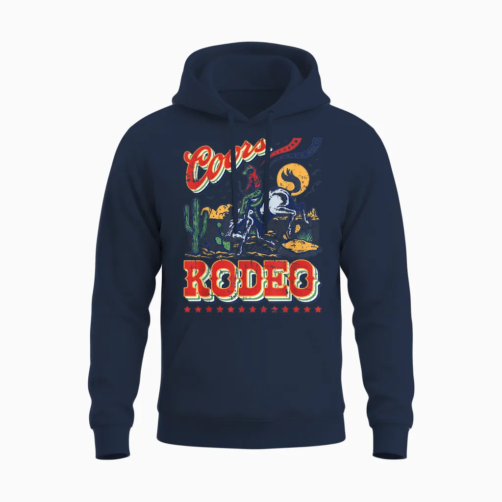 Vintage Rindsleder Reiten Coors Cowboys Western Country Rodeo Unisex Hoodie in Navy
