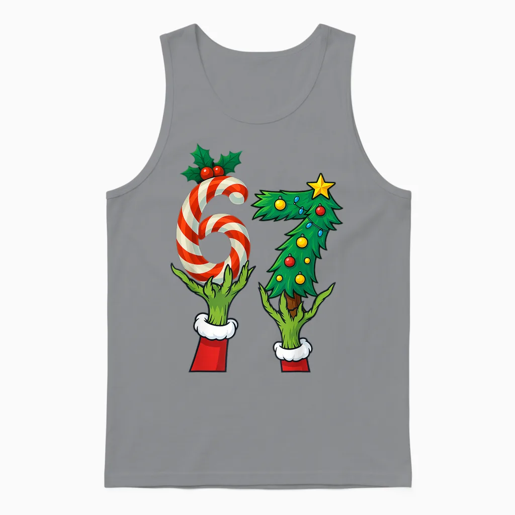 67 Christmas 6 7 Meme Hands Holiday Gen Alpha For Unisex Tank Top in Sport Grey