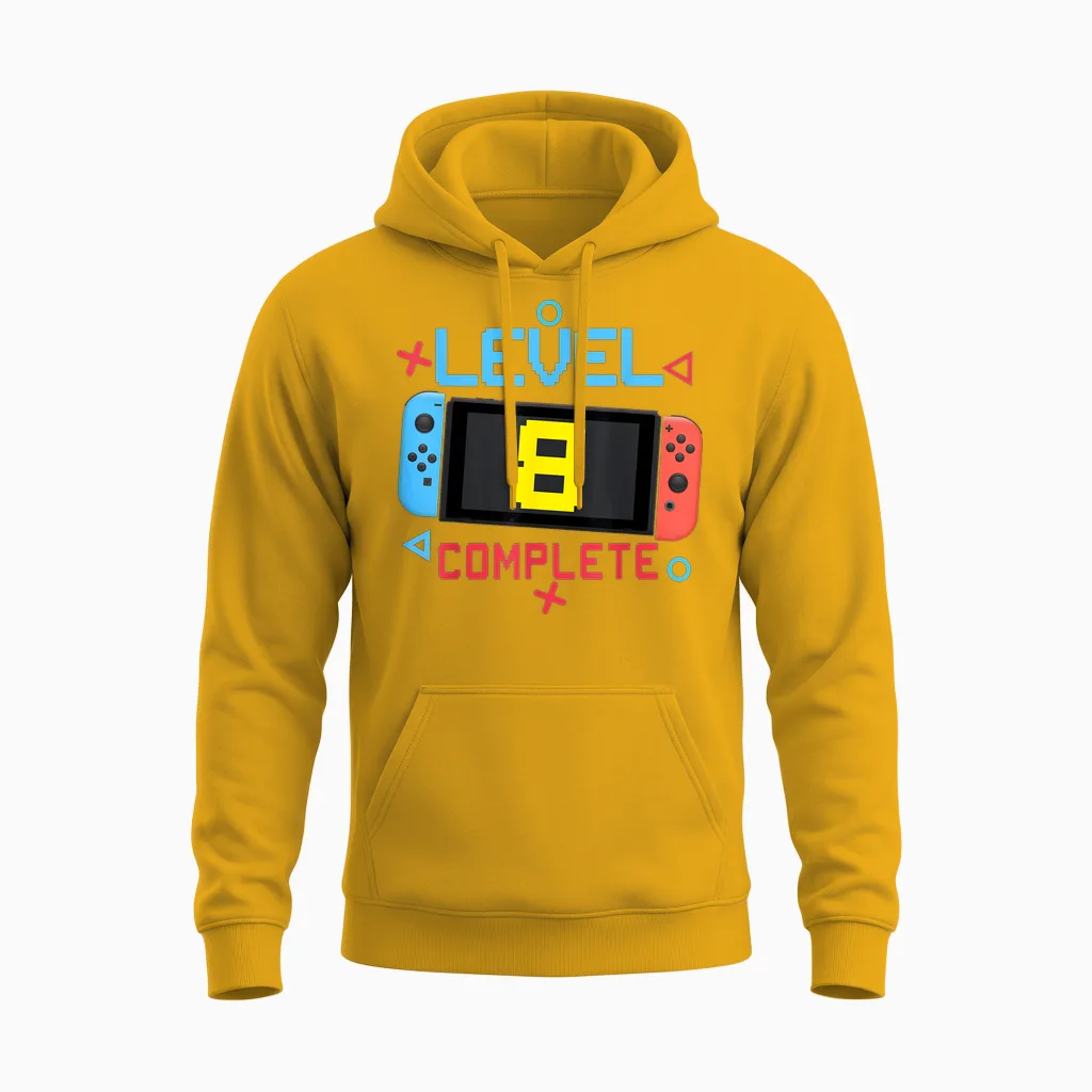 Level 8 Complete Boy 8 Years Old Bday 8th Birthday Gifts Unisex Hoodie in Gold