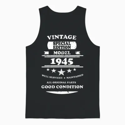 Vintage Retro White 1945 Unisex Tank Top - Black