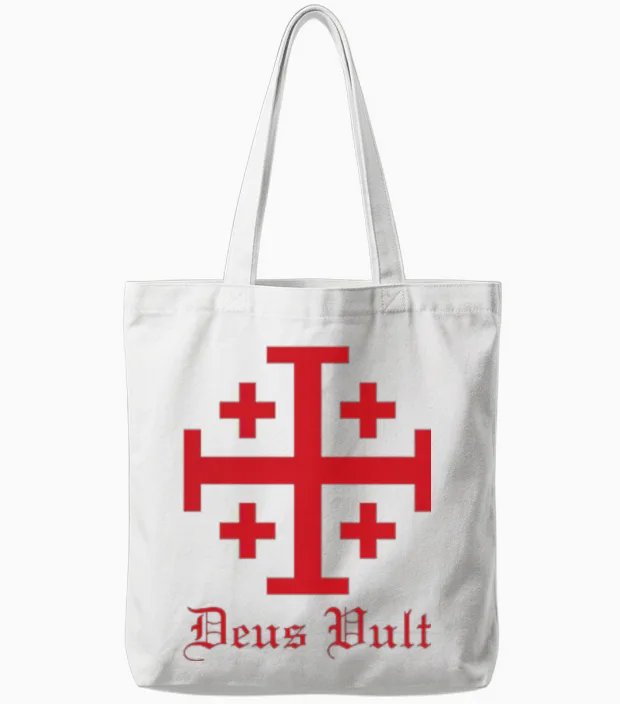 Deus Vult Jerusalem Cross Order of the Holy Sepulchre Knight Tote Bags in White