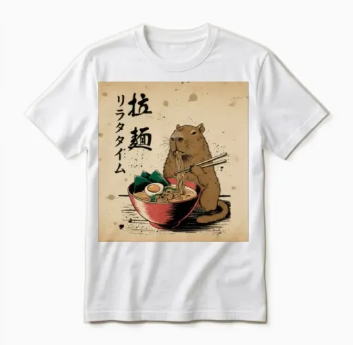 Capybara Ramen Time Art Unisex T-Shirt in White