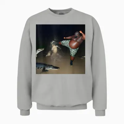 Man Kick Alligator in Swamp Funny Oddly Specific Meme Unisex Sweatshirt - Ash