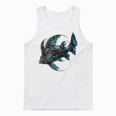 Vintage Steampunk Fisch Damen Herren Illustration Unisex Tank Top - White