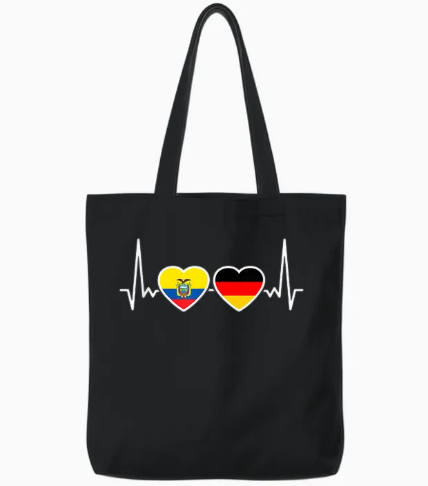 Ecuador Deutschland Herzschlag Flagge Ecuadorianer Tote Bags in Black