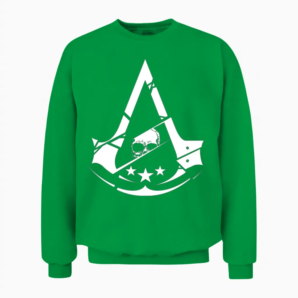 Assassins Creed Skull Logo Halloween Unisex Sweatshirt in Irish Green