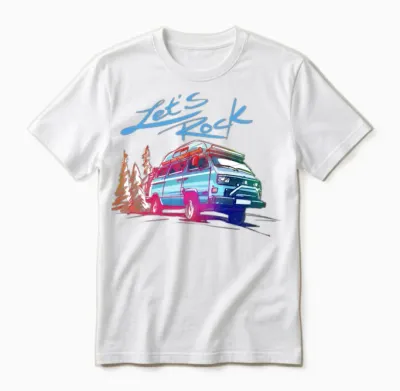 Volkswagen Vw Bulli with Let's Rock Lettering Unisex T-Shirt - White