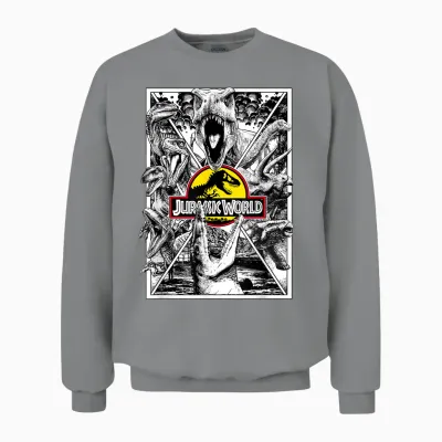 Portrait Jurassic World All Dinos X-Factor T-Shirt, Black, S Unisex Sweatshirt - Sport Grey