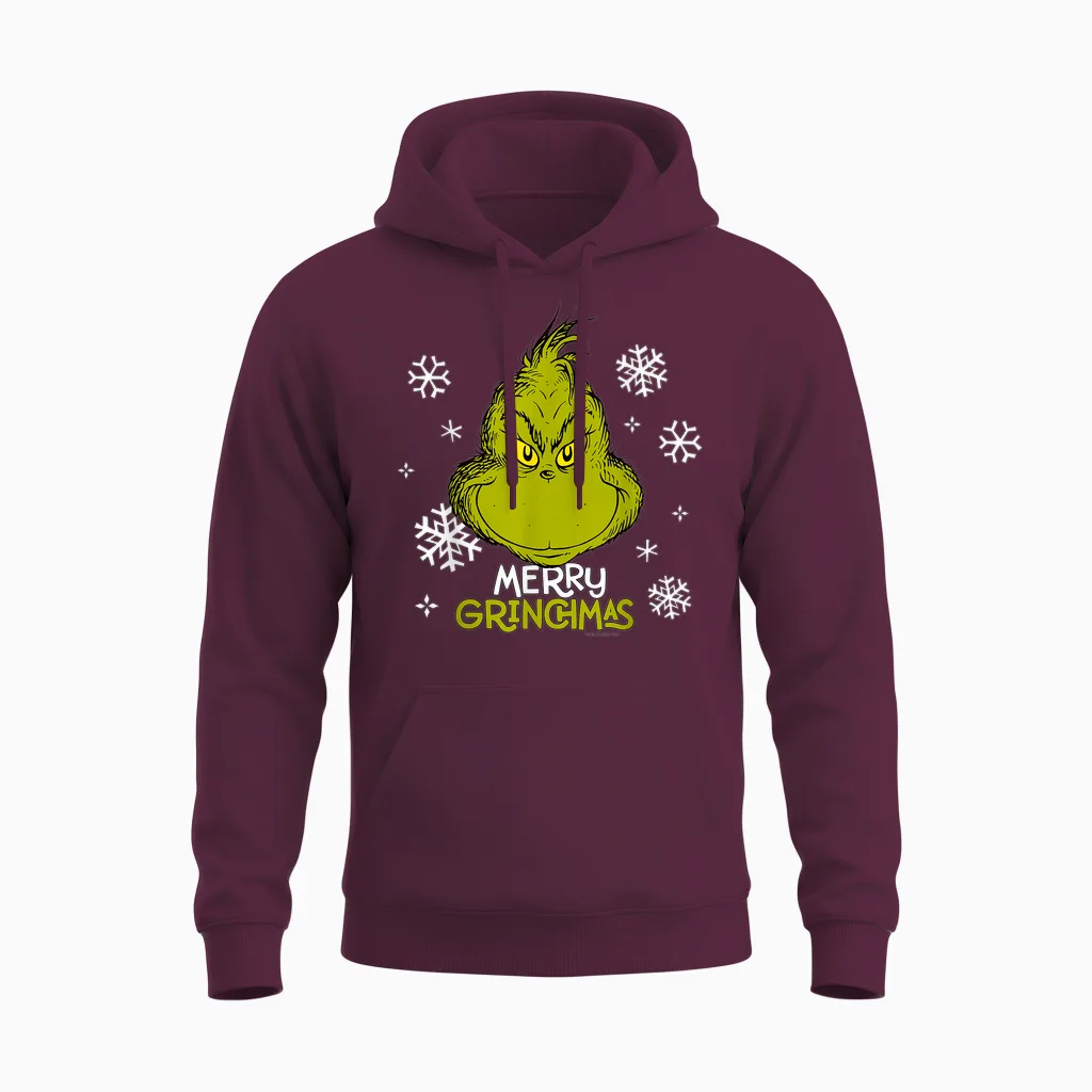 Grinch Merry Grinchmas Snowflakes Unisex Hoodie in Maroon