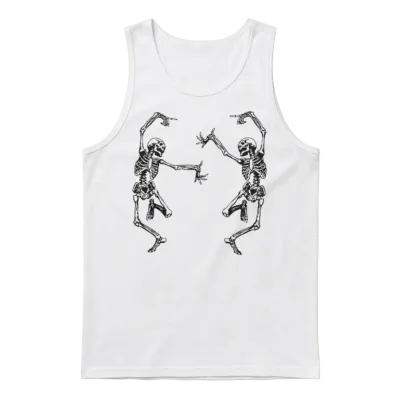 Funny Dancing Skeletons Unisex Tank Top - White