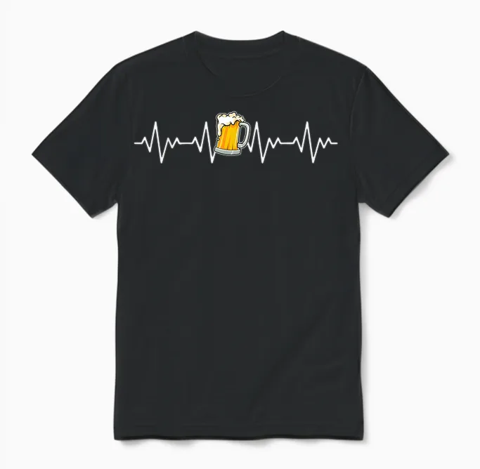 Bier-Herzschlag-Lustiges Design Unisex T-Shirt in Black