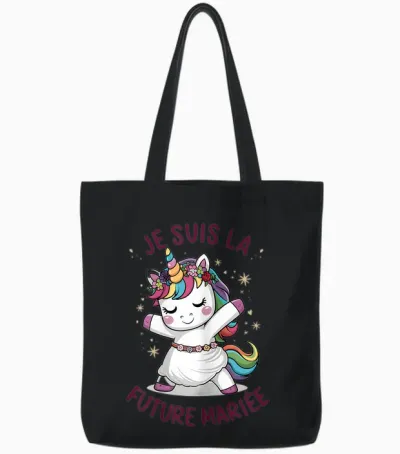 Je Suis La Future Bride Wedding Woman Unicorn T-Shirt, White Tote Bags - Black