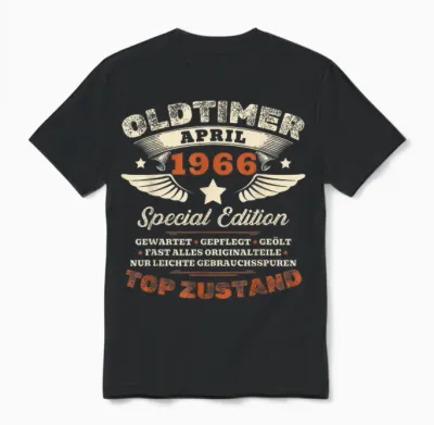 60. Geburtstag Geschenk Mann Oldtimer April 1966 60 Jahre Unisex T-Shirt - Black